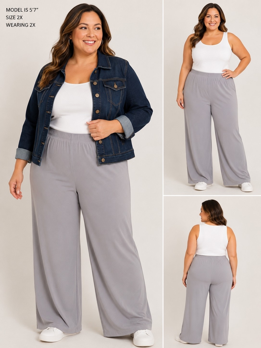 Gabriella Rossi Woman Women’s 2X Light Gray Stretch Pull-On Wide Leg Pants 22x32